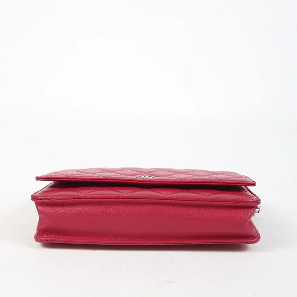Wallet on Chain WOC Red Quilted Lambskin Leather CC Crossbody Bag - Picture 3 of 7